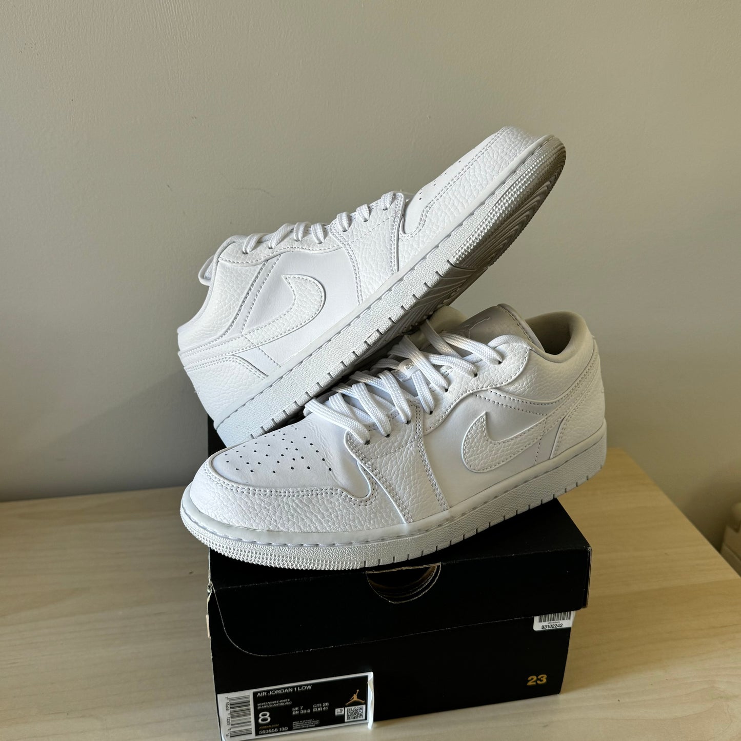 Jordan 1 Low Triple White Tumbled Leathered